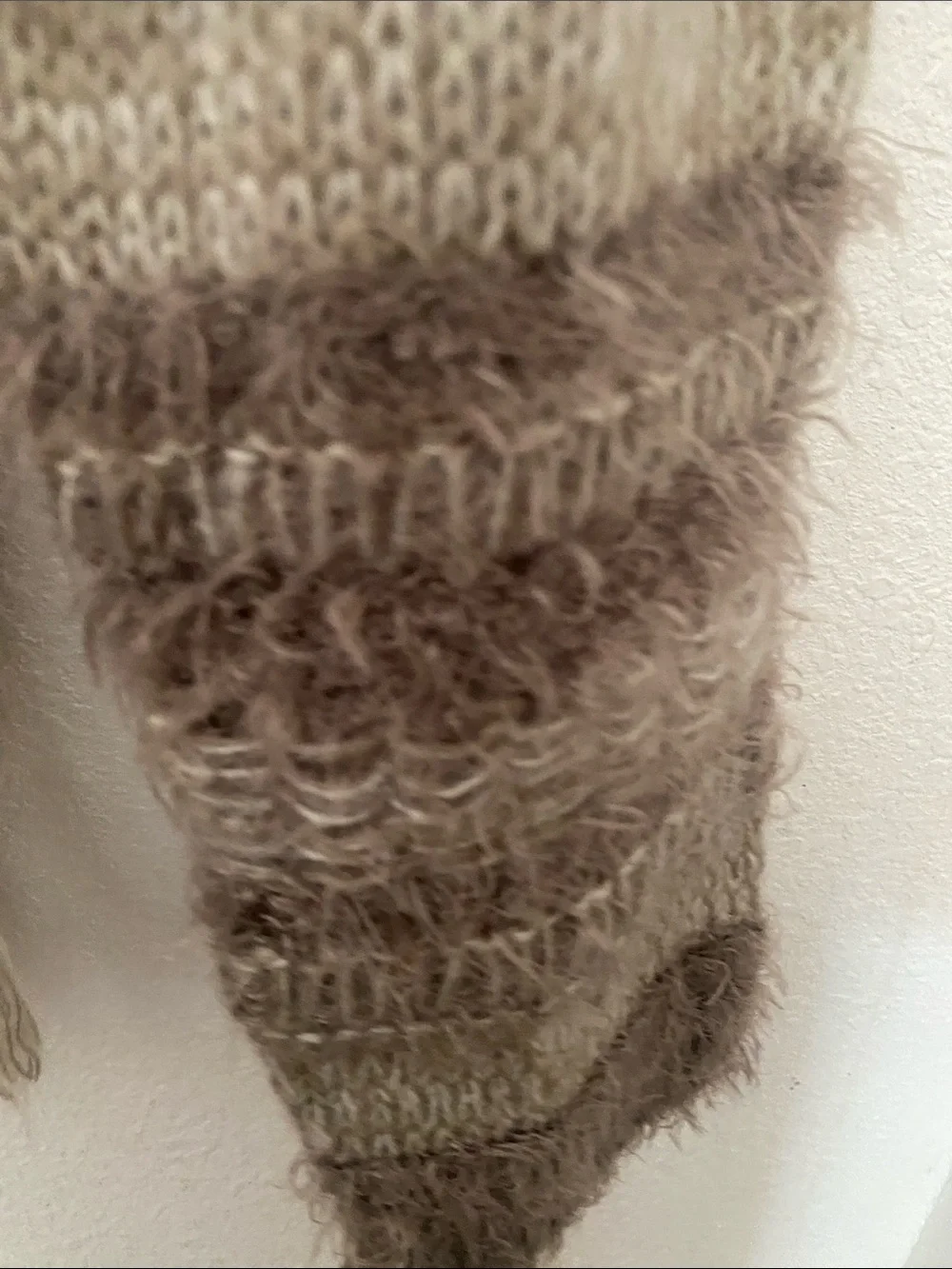Knox Rose Taupe & Cream Striped Fringe Cozy Sweater
